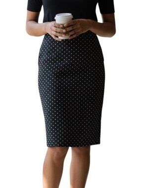 NWT Black White Polka Dot Pencil Skirt Size M Classic Chic